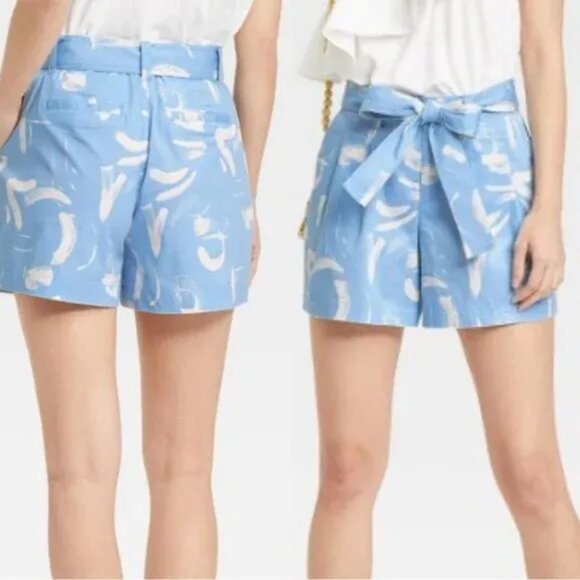 A New Day Womens Printed Tie-Front High-Waisted Shorts Size 4 Blue & White Stret - Picture 1 of 6